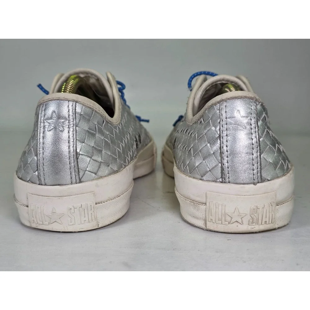 Converse All Star Women's Sneakers Size 9 Silver Woven Leather Shoes Rare‎ '10